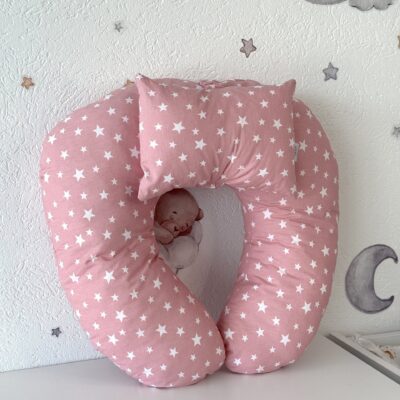 Višenamjenski jastuk za dojenje/hranjenje bebe – puder roze zvjezdice