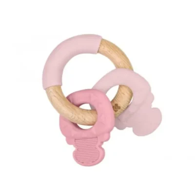 Kikka boo drvena i silikonska grickalica keys pink