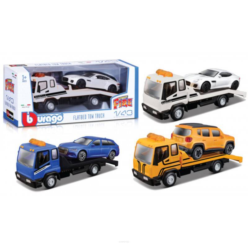 1/43 street fire flatbed tow truck w/car